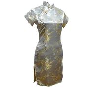Drago Vintage e Fenice Corto Qipao Donne Eleganti Cheongsam Collare Alla Mandarino Sexy Mini Vestito Cinese Oversize Oro 3 L, Oro 3., L
