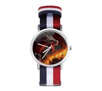 Dragon and Human War - Orologio da polso al quarzo, con numeri arabi, cinturino regolabile per uomo e donna