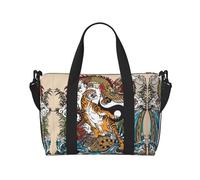Dragon and Tiger - Borsa da viaggio a tracolla, 41 x 29 x 15 cm, borsa da viaggio con fondo sedia, borsa da cabina, borsa da notte, borsa tote unisex, Nero , Taglia unica