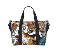 Dragon and Tiger - Borsone da viaggio in tessuto Oxford, leggero, da donna, ideale per palestra e uomo, Nero , Taglia unica