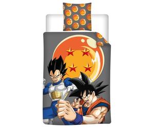 Dragon Ball Copripiumino Singolo 140x200 + Federa 65x65 Misto Cotone Grigio | Set letto reversibile singolo | Duello amichevole Goku contro Vegeta | Motivo sfere del drago | Manga ufficiale