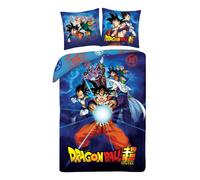 Halantex DRAGONBALL GOKU con amici Beerus Junior Gohan Vegeta - Kamehameha - Set Letto Copripiumino 140x200cm con federa 70x90cm - 100% Poliestere Multicolore