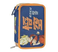 DRAGON BALL SUPER - Astuccio Scuola Ufficiale Dragon Ball, Astuccio 3 Scomparti Bambino e Bambina con Set Cancelleria, Penna Cancellabile Blu e Pratica Chiusura a Zip, 20x13Hx7 cm
