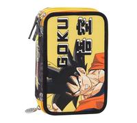 DRAGON BALL SUPER - Astuccio Scuola Ufficiale Dragon Ball, Astuccio 3 Scomparti Bambino e Bambina con Set Cancelleria, Penna Cancellabile Blu e Pratica Chiusura a Zip, 20x13Hx7 cm