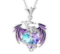 Dragon Birthstone Necklace - Simbolo di amore a forma di cuore a forma di ciondolo colorato, gioielli fantasy con decorazioni di cristalli blu e viola, eleganti che allungano la tua personal