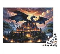 Dragon Castle Fantasy 1000Pc Adult Jigsaws: Dragon over Burning Castle for Adults Challenging & Brainteasing Puzzle Games 38x26cm/1000pcs
