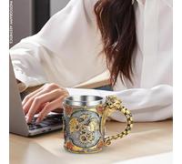 Dragon Coffee Tag | Tazza da 400 ml in acciaio inossidabile in stile medievale | Grande capacità con scultura unica, ideale per caffè, birra, whisky, ufficio, casa, feste e uso all'aperto