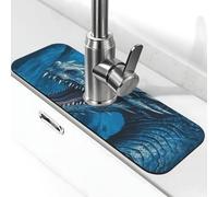 Dragon Cool Blue - Tappetino per rubinetto per lavello da cucina, super assorbente, in diatomite, ad asciugatura rapida, in pietra ad asciugatura rapida, vassoio raccogli gocce per lavandino del bagno