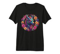 Dragon Cottagecore Flower Bookworm Amante dei Libri Maglietta Premium