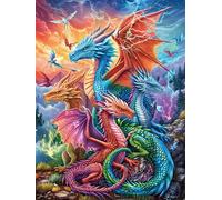 Dragon Couple in Magical Forest Rompicapo 300 Pezzi Per Regalo Di Battesimo Cartone Spesso Per Bambini Fairy Tale Cute Animal Tema Baby Per Attività Educativa Con Confezione Regalo Da Passatempo 300