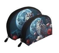 Dragon Cute Portable Shell Cosmetic Bag Set - Travel Makeup Organizer con cerniera e scomparti interni, Gufo tra i fiori di notte, Taglia unica