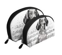 Dragon Cute Portable Shell Cosmetic Bag Set - Travel Makeup Organizer con cerniera e scomparti interni, Note musicali bassotto, Taglia unica