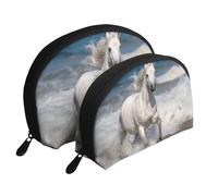Dragon Cute Portable Shell Cosmetic Bag Set - Travel Makeup Organizer con cerniera e scomparti interni, Cavallo bianco che corre sul mare, Taglia unica
