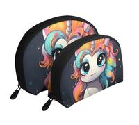Dragon Cute Portable Shell Cosmetic Bag Set - Travel Makeup Organizer con cerniera e scomparti interni, Grazioso unicorno con acconciatura colorata, Taglia unica