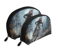 Dragon Cute Portable Shell Cosmetic Bag Set - Travel Makeup Organizer con cerniera e scomparti interni, Torneo Mountain Bike, Taglia unica