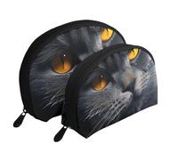 Dragon Cute Portable Shell Cosmetic Bag Set - Travel Makeup Organizer con cerniera e scomparti interni, Gatti Con Occhi Gialli, Taglia unica