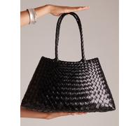 Dragon Diffusion - Santa Croce - Borsa in pelle intrecciata nera grande-Nero No Size