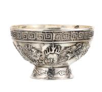 Dragon E Phoenix Pattern Flowling Silver Bowl Culto Ciotola Di Ottone Lode