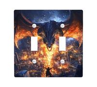 Dragon Fantasy, piastre di copertura per interruttori della luce, scena notturna infuocata per accenti da parete, piastre da parete in termoplastica, dimensioni standard, doppia levetta