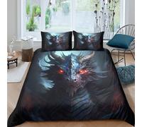 Dragon headcopripiumino ultra microfibra 3 pezzi motivo 3D con cerniera Fantasy creature art Set Di Copripiumino incluso federe per cuscini aiosa morbido e comodo for adulti King（220x240cm）