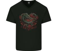 Dragon Heart Fantasy Rose Di Passione T-Shirt In Cotone A V Per Uomo
