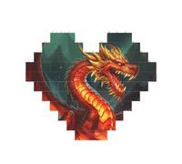 Dragon King in Fire Building Mattoncini Puzzle a forma di cuore, puzzle con immagini personalizzate per adulti Micro blocchi di costruzione 3D per la decorazione della casa Set di mattoni