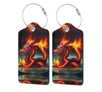 Dragon King in Fire Business Travel PU etichetta in pelle adatta per borse/zaini/bagagli, nero, 2 PCS