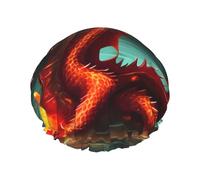 Dragon King in Fire Cuffia da doccia da donna a doppio strato, riutilizzabile, design di grandi dimensioni adatto a tutte le lunghezze dei capelli, adatto per ragazze, spa e salone domestico.
