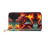 Dragon King in Fire Leather portafoglio lungo, stampa fronte/retro, materiale in pelle microfibra, unisex, impermeabile e resistente