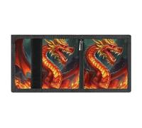 Dragon King in Fire - Portafoglio da uomo a tre pieghe, minimalista, con blocco RFID, 8 porta carte di credito, 1 tasca per banconote, portamonete e finestra per documenti, portafogli sottili in