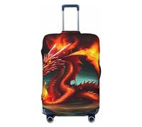 Dragon King in Fire Print Travel Luggage Cover Protector Valigie Copertura Lavabile Bagagli Anti-Graffio, Nero , L