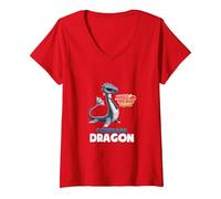 Dragon Mania Legends Nome in codice Dragon Maglietta con Collo a V, Donna, Rosso, S