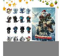 Dragon Ornaments Advent - 2D Acrylic Hangable Ornament for Christmas Countdown, Fun Animal Pendant Calendar with Tree, 24 Days Decoration Advent for Car, Rearview Mirror, Party Use 10,24 x 7,09 x 1,18