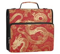 Dragon Red Gold Pattern 3,8 cm 3 anelli raccoglitore organizer con tracolla e manico, include tasca con zip documenti borsa per scuola / ufficio