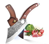 DRAGON RIOT Coltello da Cucina Giapponese Forgiato con Fodero in Pelle | Coltello da Carne Professionale in Acciaio al Carbonio con Manico Curvo in Legno, BBQ Cucina Outdoor con Confezione Regalo