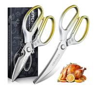 DRAGON RIOT Forbici da Cucina Robuste - Pack da 2 Forbici in Stile Giapponese, Trinciapollo Professionale Multiuso Resistenti Affilate per Pollame Carne, Manico Antiscivolo Dorate