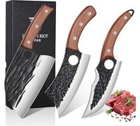 DRAGON RIOT Set Coltelli da Macellaio 3 Pezzi - Coltello Cucina Serbo, Mannaia Tritacarne, Coltello Disossare in Acciaio al Carbonio per Carne, BBQ - Regalo Uomini