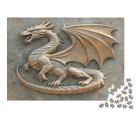Dragon Sculpture-Fantasy Mythical Art 1000Pc Puzzle for Adults Metallic Dragon Relief Sculpture for The Whole Family Women Gifts for Men 38x26cm/1000pcs