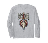 Dragon Slayer Fantasy Rpg Spada Dragon Skull Medieval Gamer Maglia a Manica