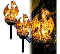 Dragon Solar Garden Light Stake Dragon Legacy Golden Ember Edition, statua da giardino a forma di drago, decorazione gotica medievale fantasy per Halloween, patio, cortile (C, 2 pezzi)