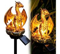 Dragon Solar Garden Light Stake Dragon Legacy Golden Ember Edition, statua da giardino a forma di drago, lampada da giardino calda, statuetta regalo gotica medievale, decorazione fantasy per Halloween