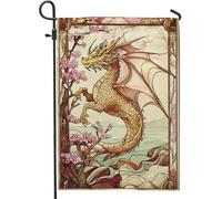 Dragon Spring Summer Garden Flag, Golden Oriental Dragon Floral Yard Decor, Double Sided juta Prato Bandiera Home Outdoor Decorazione 30,5 x 45,7 cm