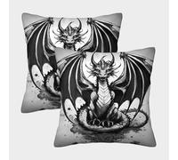Dragon Tattoo Design-Black And White Fantasy Art Federe Cuscini Per Divano Decorative Fodere Per Cuscini Set 2 Pezzi Poliestere Da Letto Divano 50x50cm
