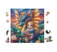 Dragon with Rainbow Wings And Girl Rompicapo 100 Pezzi Per Nonni E Nipoti Cartone Rigido Esercizio Mentale Per Serate in Famiglia Da Passatempo Con Poster Incluso 28x28cm
