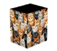 DragonBtu Portapenne per scrivania con gatto in stile cartone animato, portapenne quadrato in pelle, porta pennelli da trucco, per scuola, casa, ufficio, scrivania