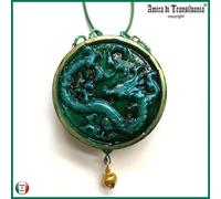 Dragone Cinese Verde Smeraldo Collana con Pendaglio Amuleto Gioiello Talismano