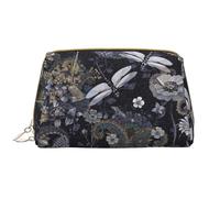 Dragonflies - Trousse in pelle grigia con cerniera, per penne, cancelleria, rossetti, articoli da toeletta, bianco, Taglia unica