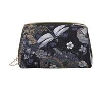 Dragonflies - Trousse in pelle grigia, con cerniera, portatile, per rossetti, articoli da toeletta, bianco, Taglia unica