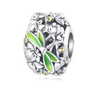 Dragonfly and Lotus Beads Charm, 925 Sterling Silver Charm Bracelet Accessory, Compatible with Pandora Bracelet Neckalce