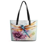 Dragonfly - Borsa larga in morbida pelle con cerniera e pittura ad acquerello, borsa a tracolla leggera da donna